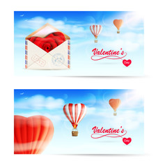 Valentine's day banners with hot air balloons.