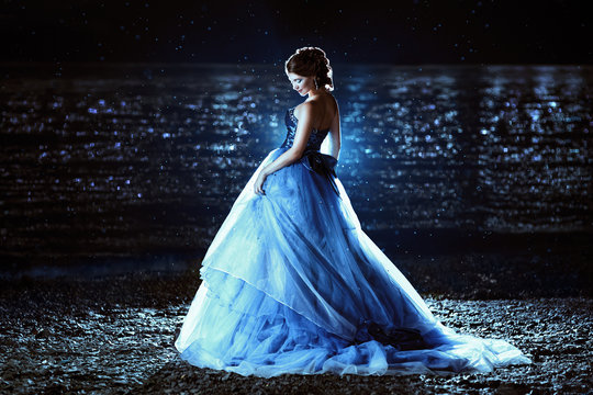 Beautiful lady in blue dress