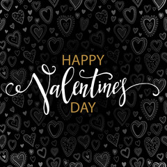 Happy Valentines day cards with hearts pattern, chalkboard texture. Vector illustration