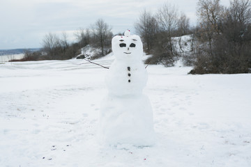 Fototapeta premium snow man standing on a field