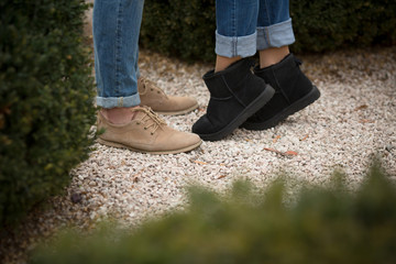 Low view of legs of man and woman