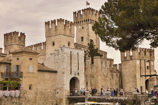 Castle in Sirmione, with its moat,Italy