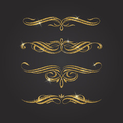 Glitter gold flourishes vector design elements