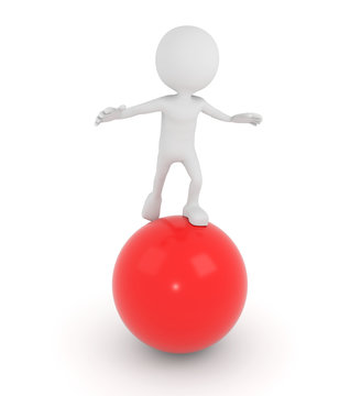 White 3d human on a red sphere