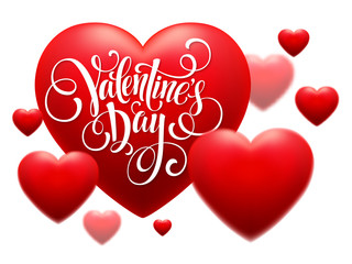 Red  Blur Hearts Valentine day background. Vector illustration