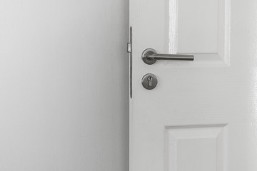 Handle Knob and white door on the white wall background