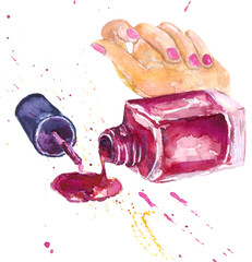 manicure nails/ watercolor painting. Can be used for postcards, prints and design - 99952451