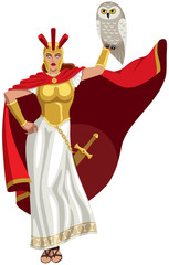 Athena on White / Goddess Athena holding white owl. 