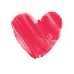 Hand drawn watercolor red heart on white background for posters, cards, flyers, T-shirt print and web-use. Ideally for Valentine's Day design.