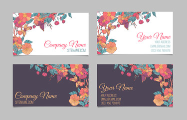 Set of two double-sided floral business cards