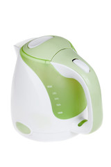 modern green white electric kettle, kitchen equipment, isolated on white