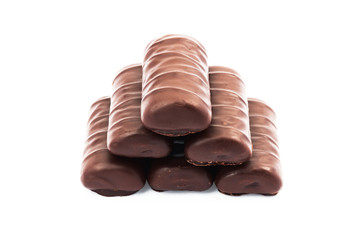 Chocolate candy bars isolated on white background