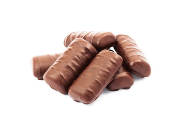Chocolate candy bars isolated on white background