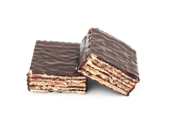 Chocolate waffles isolated on white background