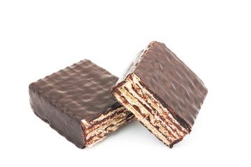 Chocolate waffles isolated on white background