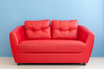 Red sofa in a room