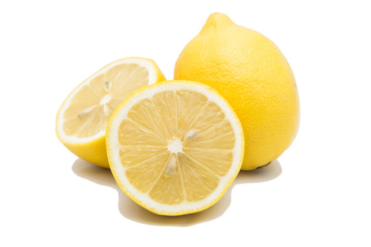 One and Two halves of lemon and isolated on white background