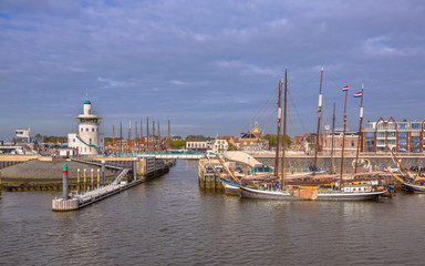 Entrance Harlingen harbor on the wadden sea