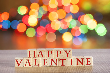 Valentines day concept with colorful wooden blocks.