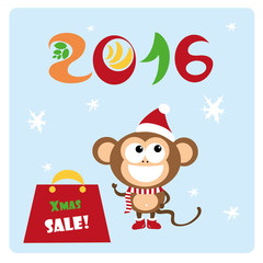 Christmas sale background with funny monkey