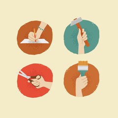 vector vintage style female hands with tools badges