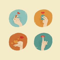 vintage looking vector female hands and lips