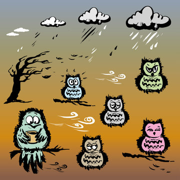 Set of cute hand drawn owls.