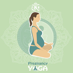 Pregnant woman doing yoga.