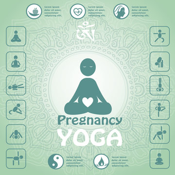 Pregnant yoga symbol. Infographics, yoga icons