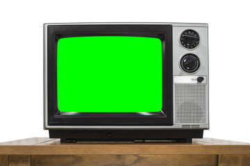 Analog Television on White with Chroma Key Green Screen