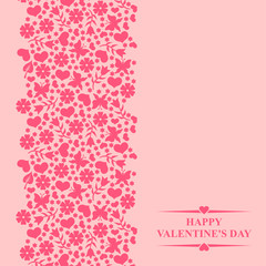 Valentines card with floral elements and hearts