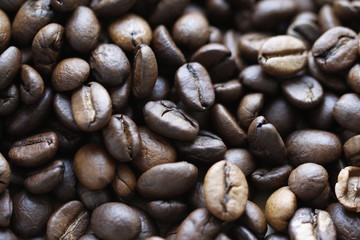Grains of black coffee