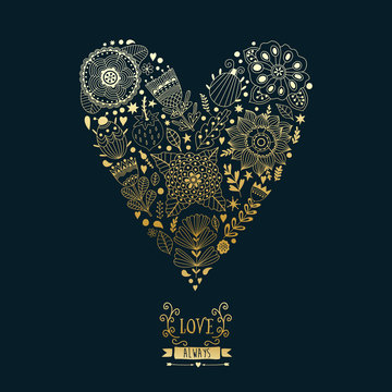 Vector doodle heart made of flowers