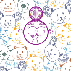 Vector graphic colorful drawing of personality face, scared female