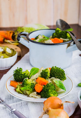 Mixed vegetables with carrots, cabbage and broccoli tasty