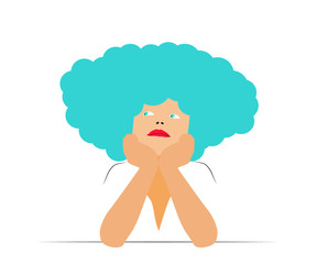 Pretty girl thinking and dreaming. Vector illustration cartoon style.