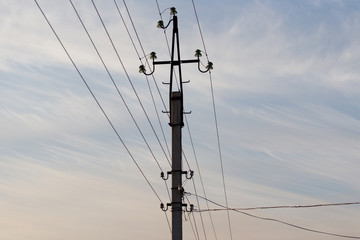 electric pole at sunrise sun