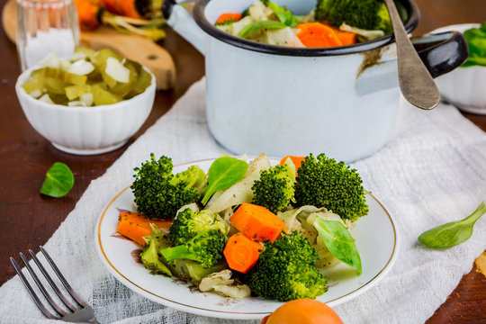 Mixed vegetables with carrots, cabbage and broccoli tasty