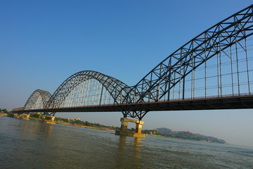 View of the bridge over the Irrawaddy River in Myanmar