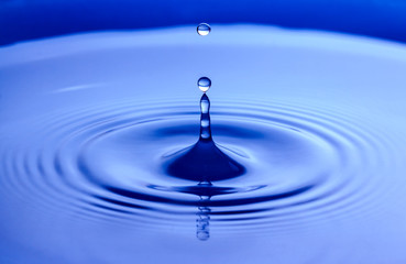 Water drops closeup on a blue background.