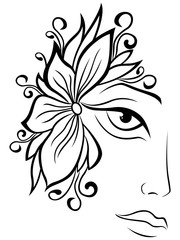 Part of female face with floral accessories