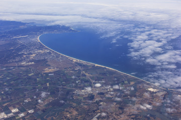 Aerial view of the California coast near LA