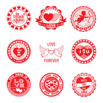 Set of love stamps in red.