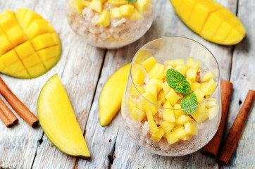 Mango cinnamon rice pudding