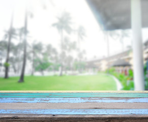 Table Top And Blur Building Of Background