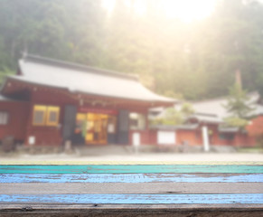 Table Top And Blur Building Of Background