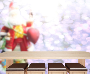 Wood Table Top Background In Holiday