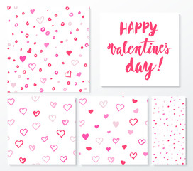 Fototapeta premium Valentines day herts patterns set with lettering design elements