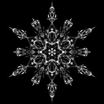 Snowflake icon graphic sign symbol drawing. White snowflake isolated on black background. High resolution detailed graphic illustration flake of snow