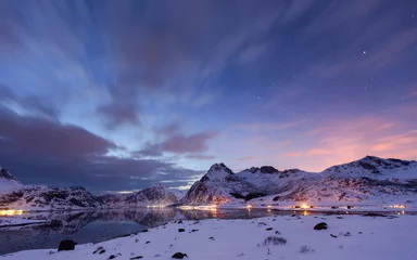 Fotobehang Reinefjorden Noorwegen lofoten winterlandschap